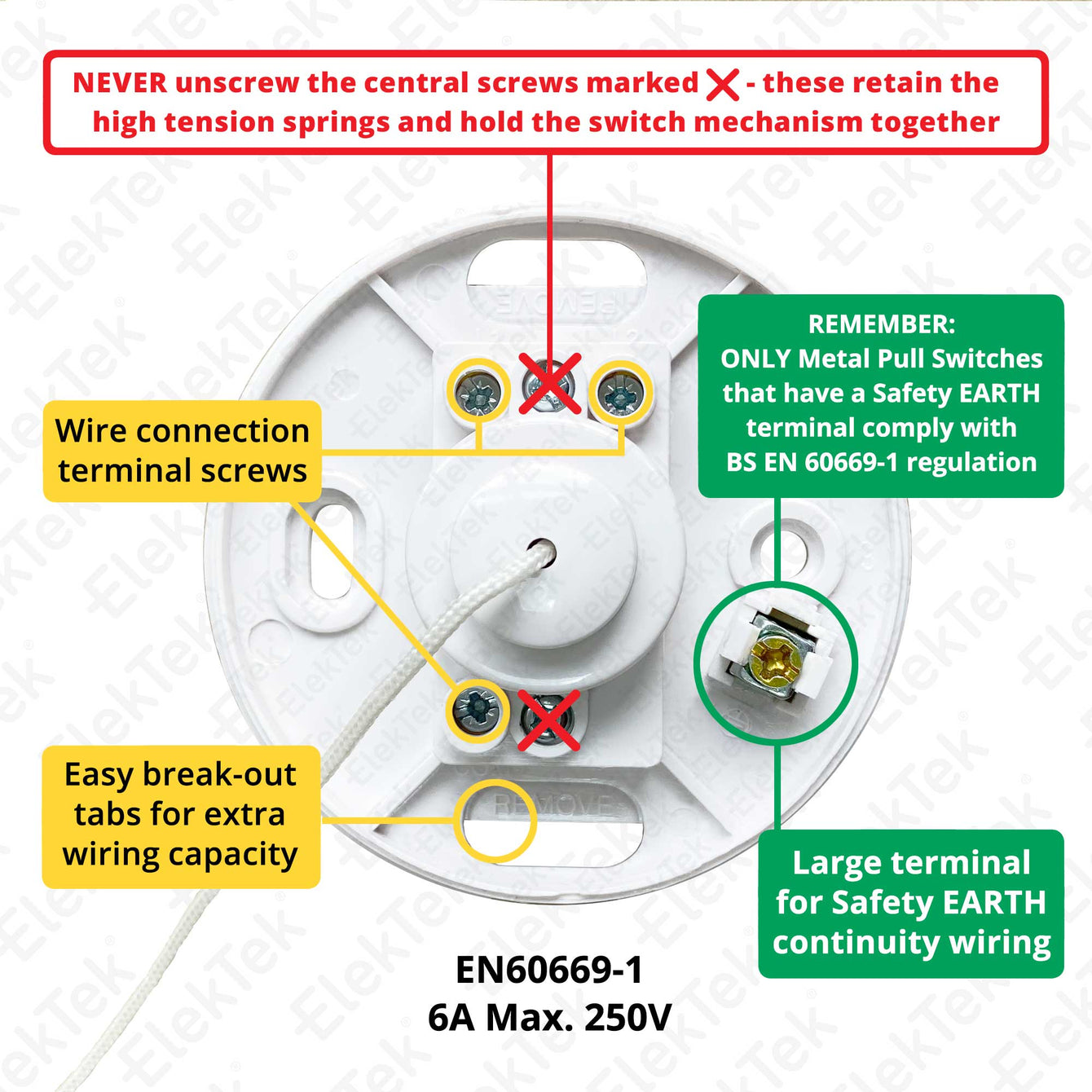 ElekTek Premium Chrome Bathroom Light Pull Switch Kit and Chain Extended Bundle White Ball