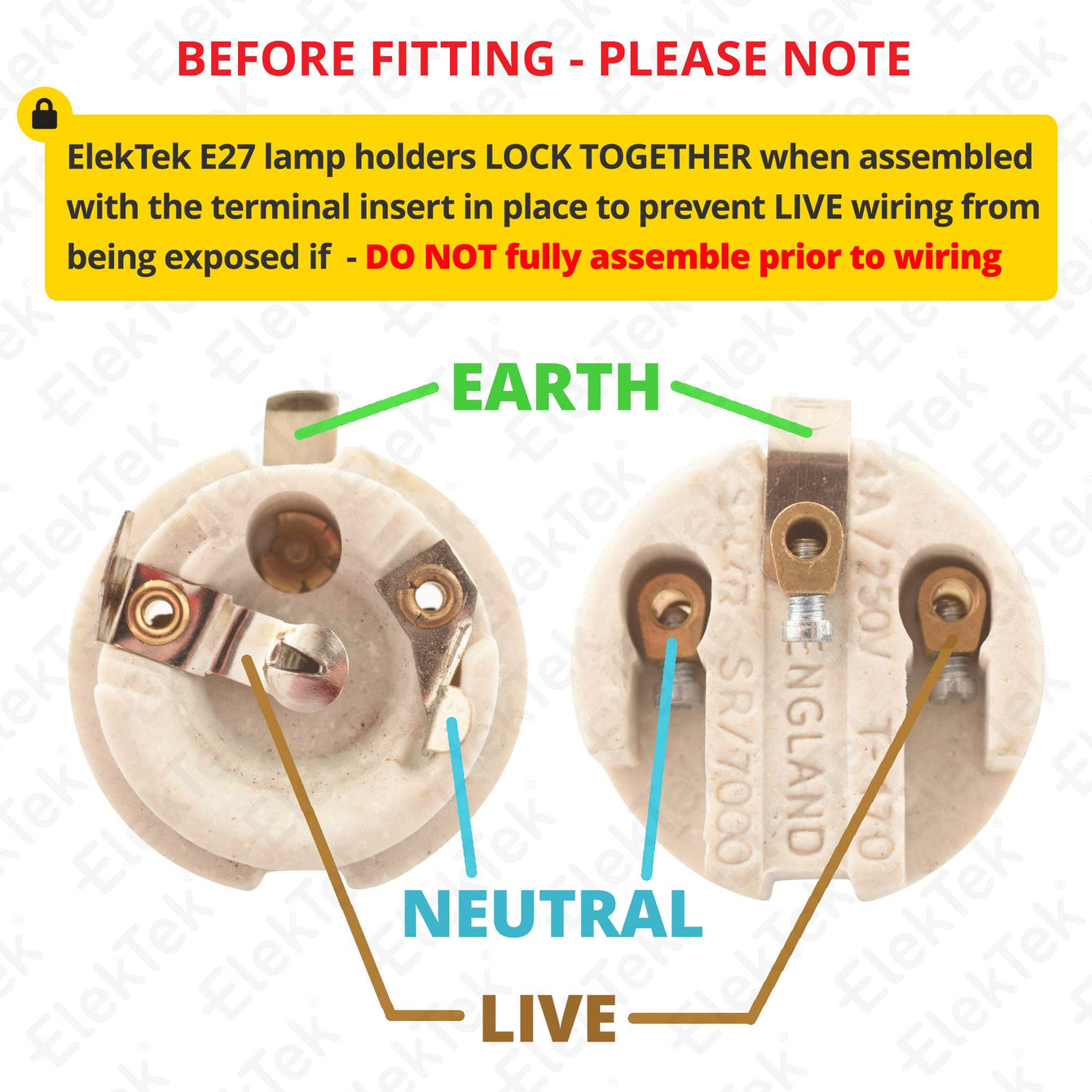 ElekTek Premium Lamp Kit Antique Brass Shade Ring E27 Lamp Holder with Flex, In Line Switch and 3A UK Plug