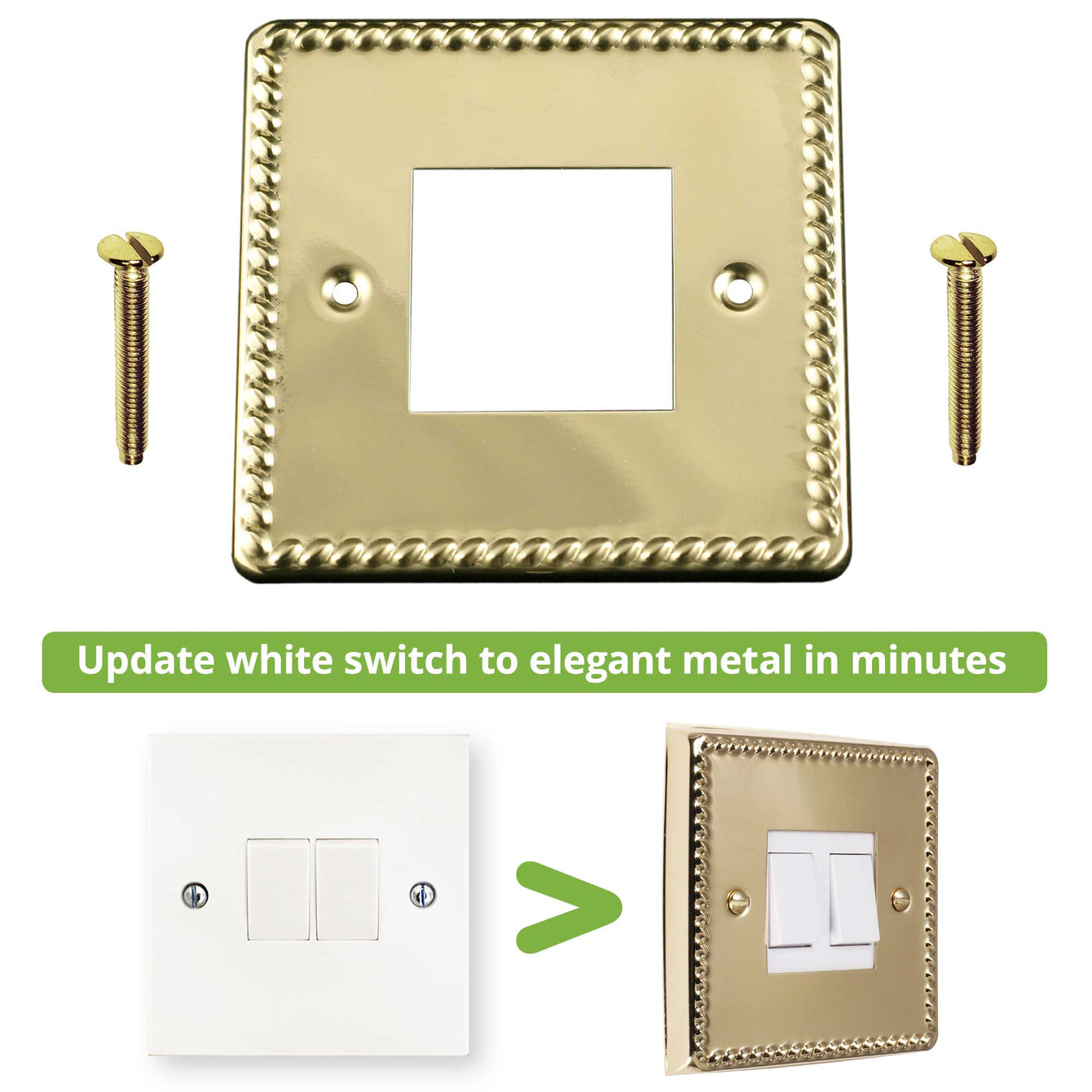ElekTek Light Switch Conversion Metal Cover Plate Georgian Rope Brass No Wiring Single/Double