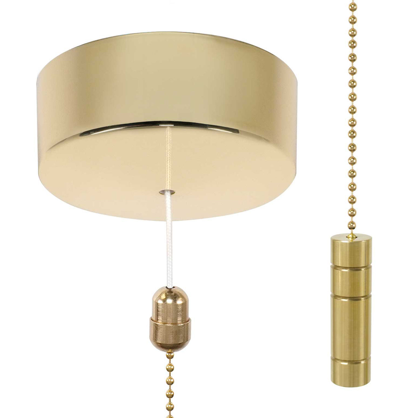 ElekTek Premium Metal Plated Brass Effect Bathroom Light Pull Cord Switch Kit with Pull Chain Handle Pine Drop / Brass