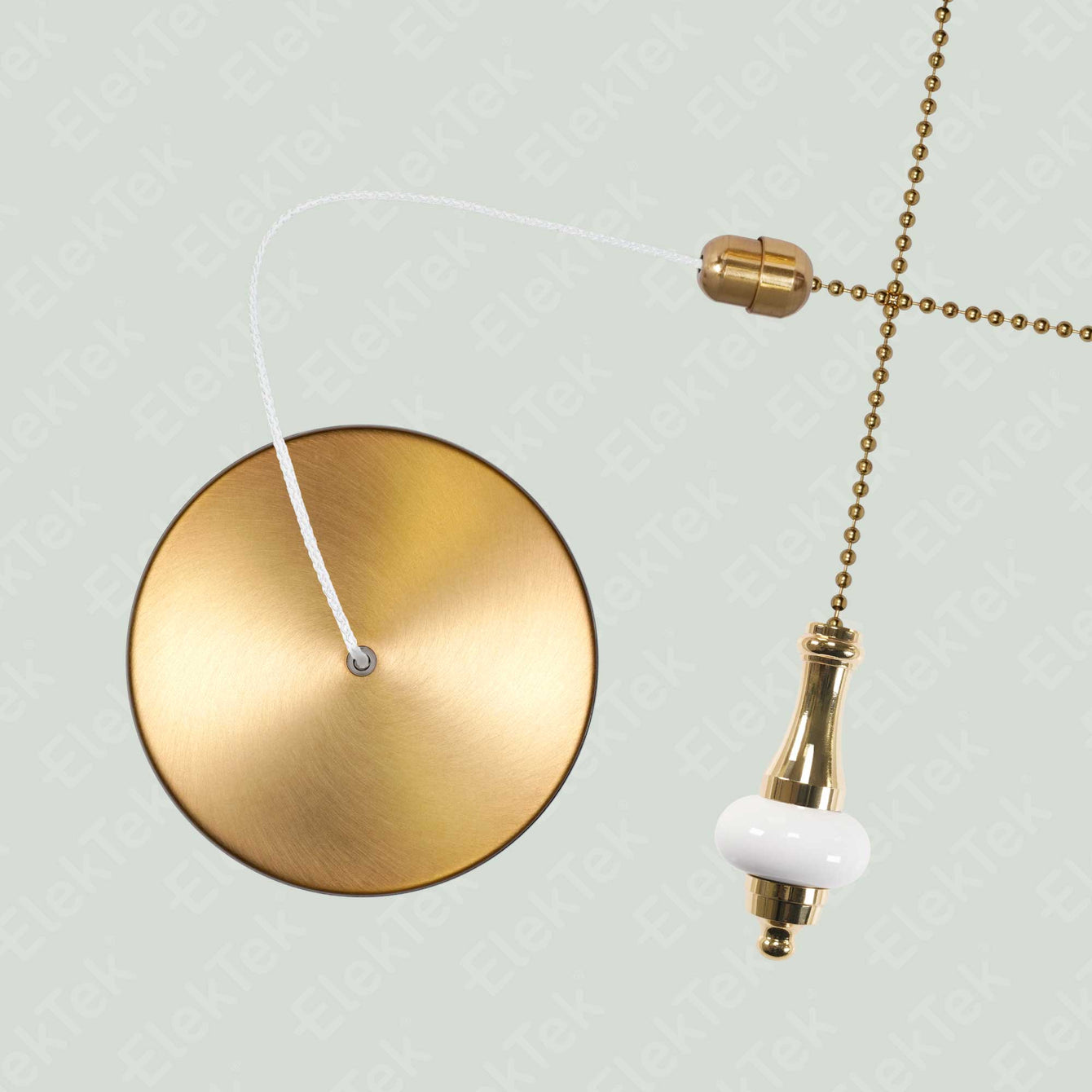 ElekTek Premium Brushed Brass Bathroom Light Pull Cord Switch Kit with Pull Chain Handle Black Cylinder / Black