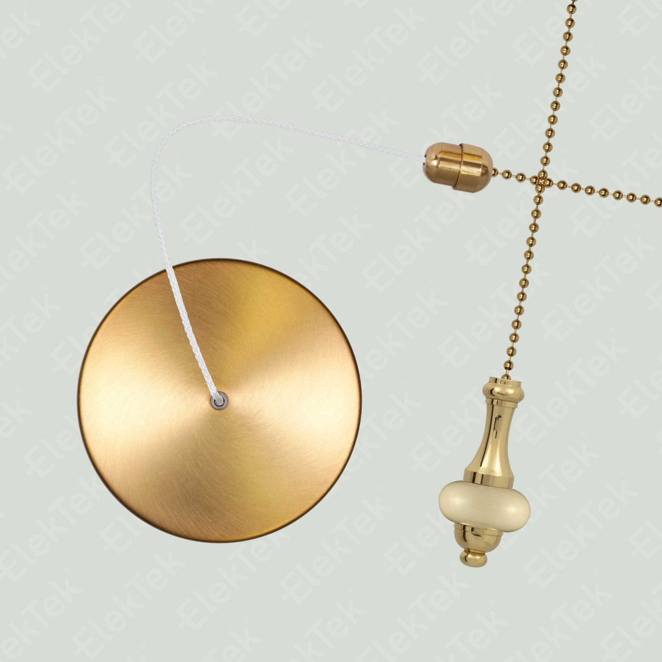 ElekTek Premium Brushed Brass Bathroom Light Pull Cord Switch Kit with Pull Chain Handle