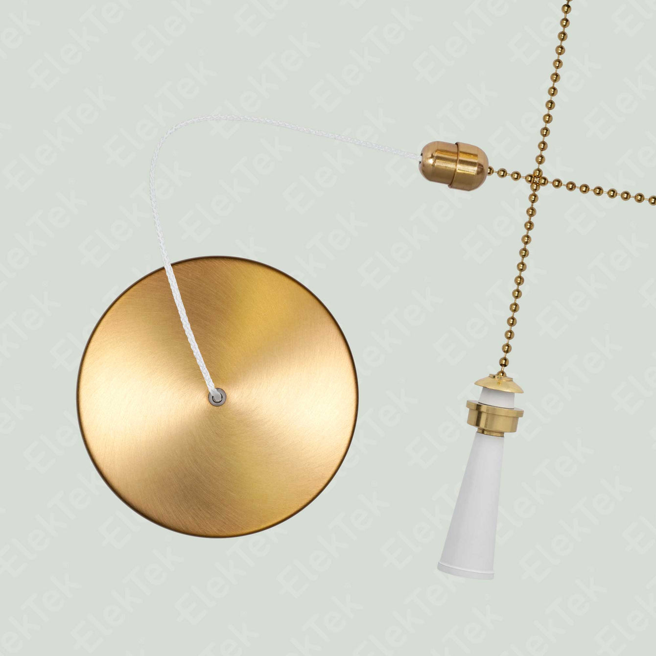 ElekTek Premium Brushed Brass Bathroom Light Pull Cord Switch Kit with Pull Chain Handle 