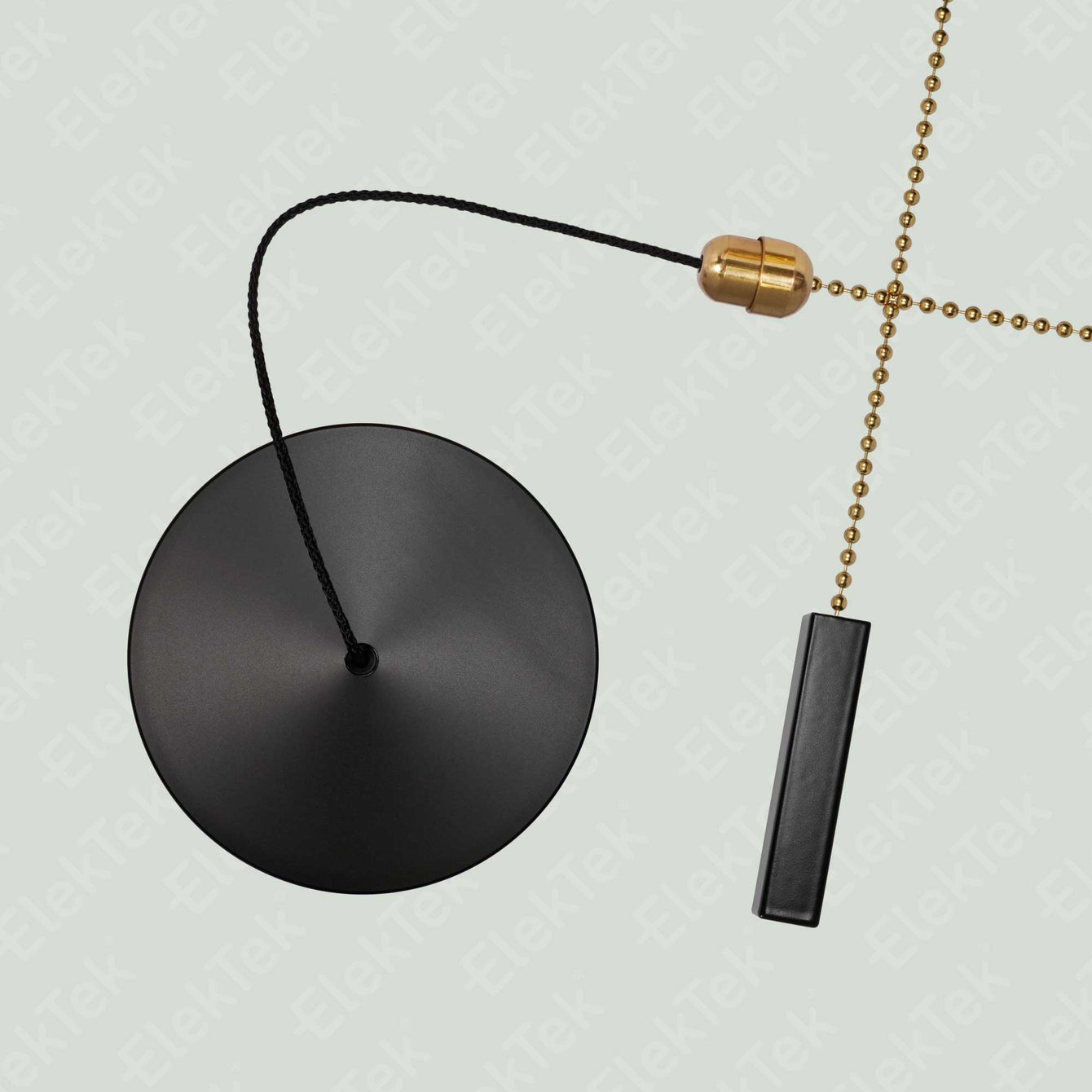 ElekTek Premium Matt Black Bathroom Light Pull Cord Switch Kit with Pull Chain Handle Black Cylinder / Brass