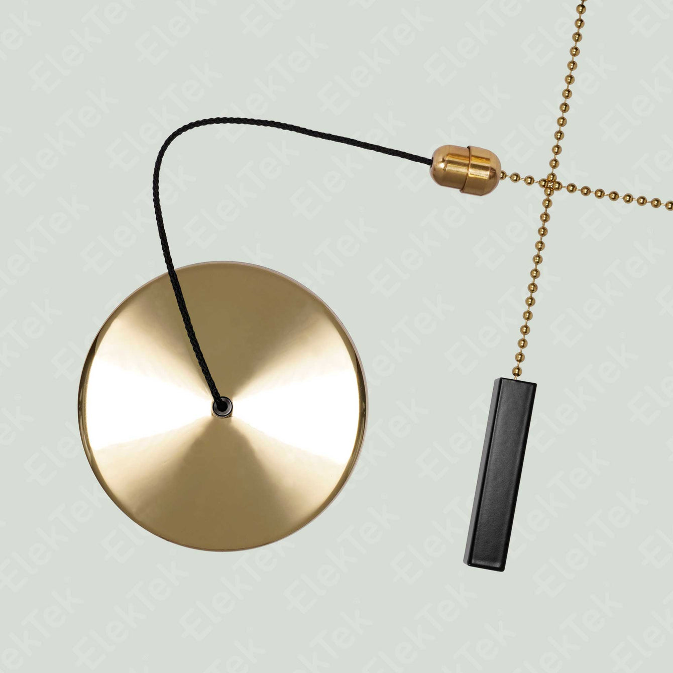 ElekTek Premium Brass Bathroom Light Pull Cord Switch Kit with Pull Chain Handle Black Square Bar / Black Cord