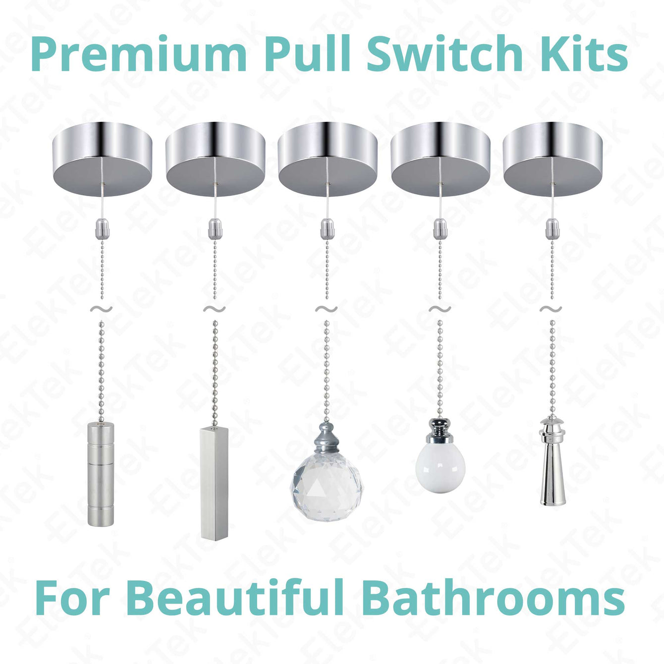 ElekTek Premium Chrome Bathroom Light Pull Switch Kit and Chain Bundle
