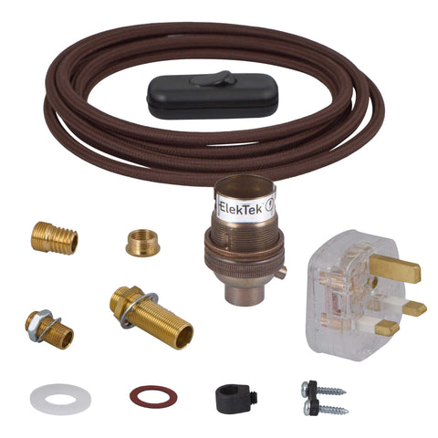 ElekTek Premium Lamp Kit Antique Brass Unswitched B22 Lamp Holder with Flex and 3A UK Plug