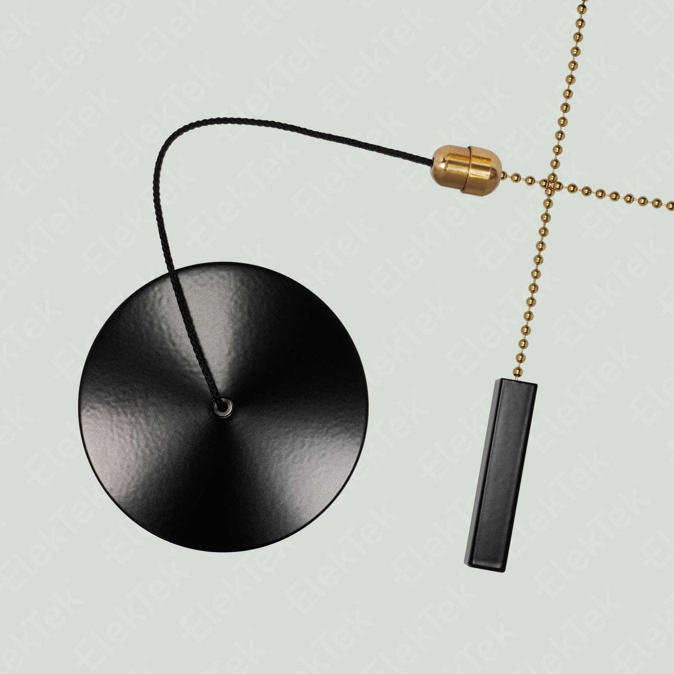 ElekTek Premium Black Bathroom Light Pull Cord Switch Kit with Pull Chain Handle Black Cylinder / Black