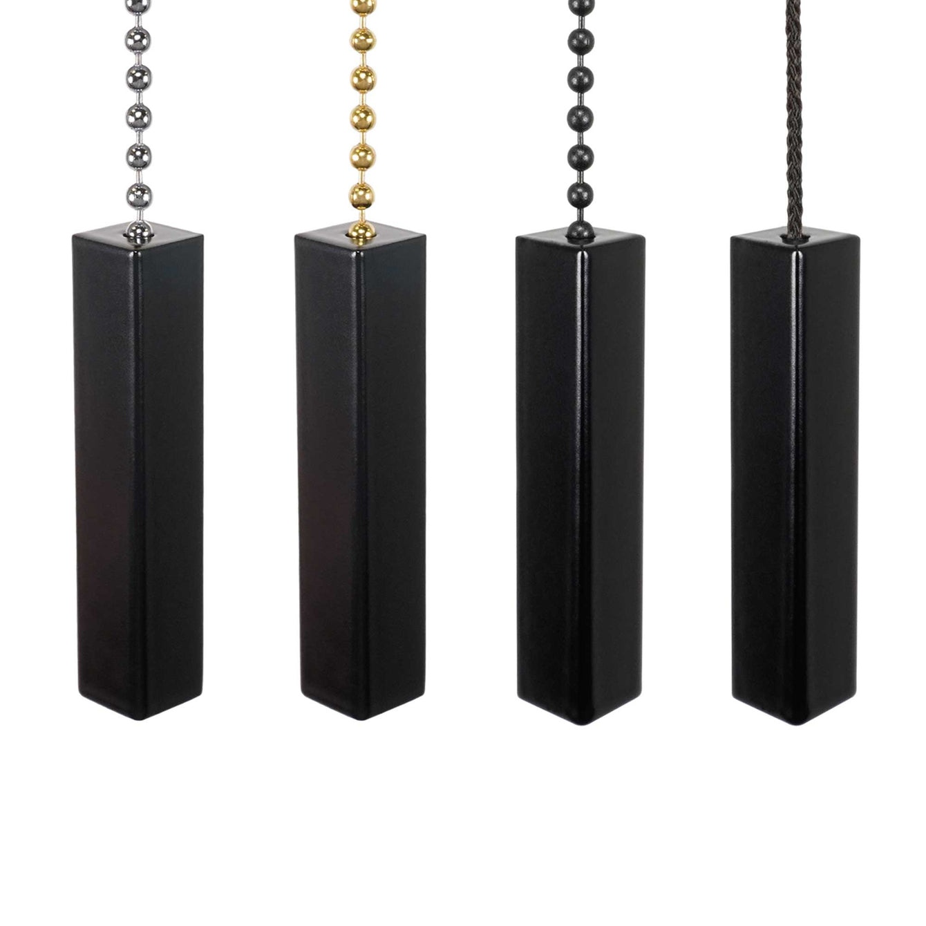 ElekTek Light Pull Cord Chain Black Square Bar Black/Chrome