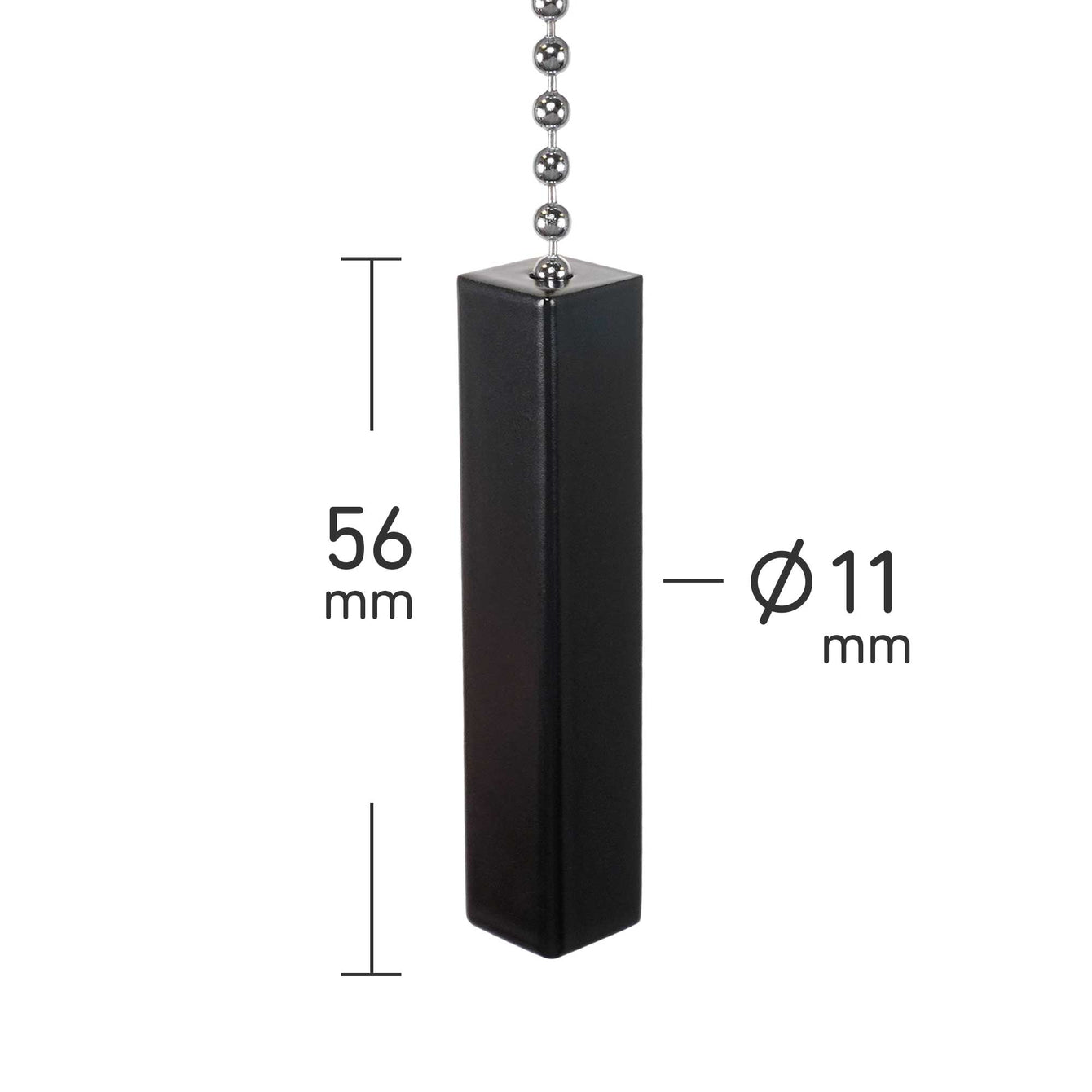 ElekTek Premium Black Bathroom Light Pull Cord Switch Kit with Pull Chain Handle Black Cylinder / Chrome