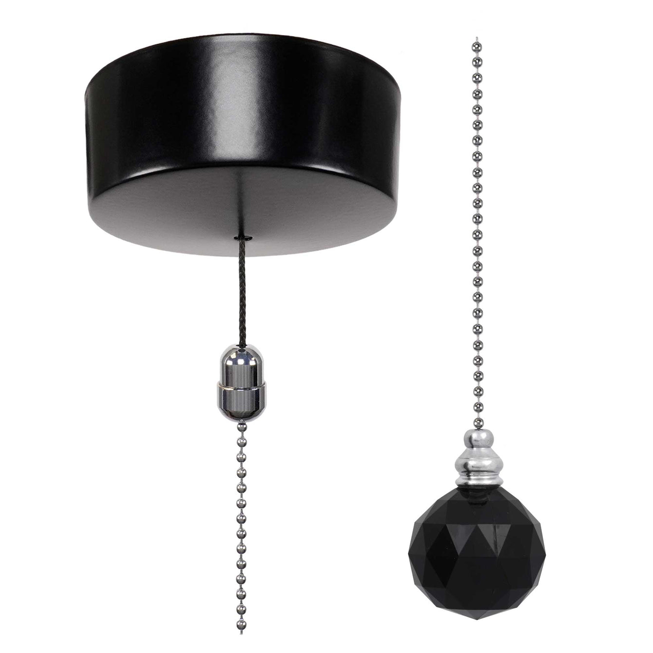 ElekTek Premium Satin Black Bathroom Light Pull Cord Switch Kit with Pull Chain Handle
