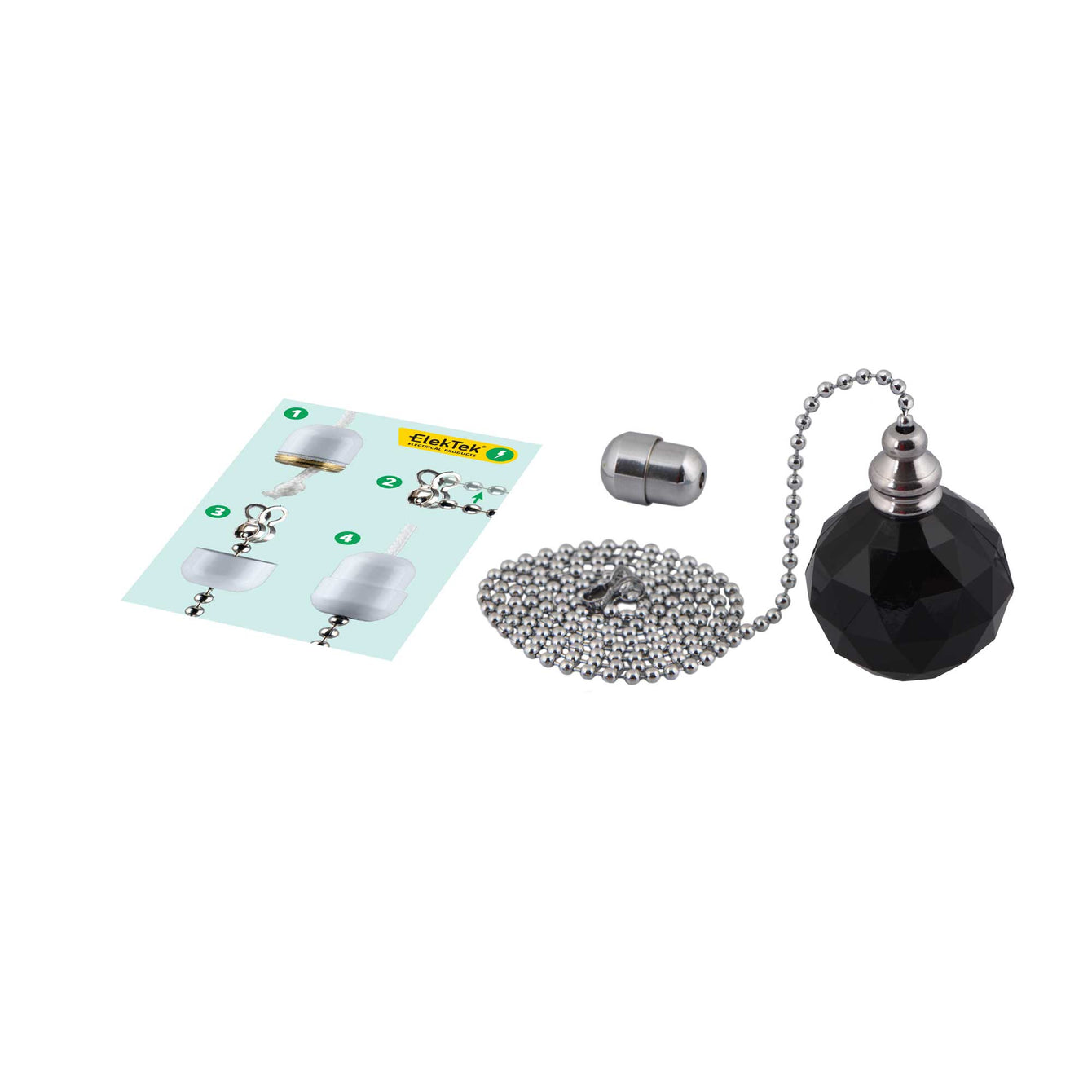 ElekTek Premium Satin Black Bathroom Light Pull Cord Switch Kit with Pull Chain Handle