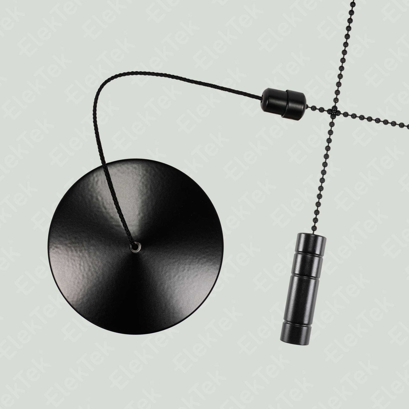 ElekTek Premium Black Bathroom Light Pull Cord Switch Kit with Pull Chain Handle 