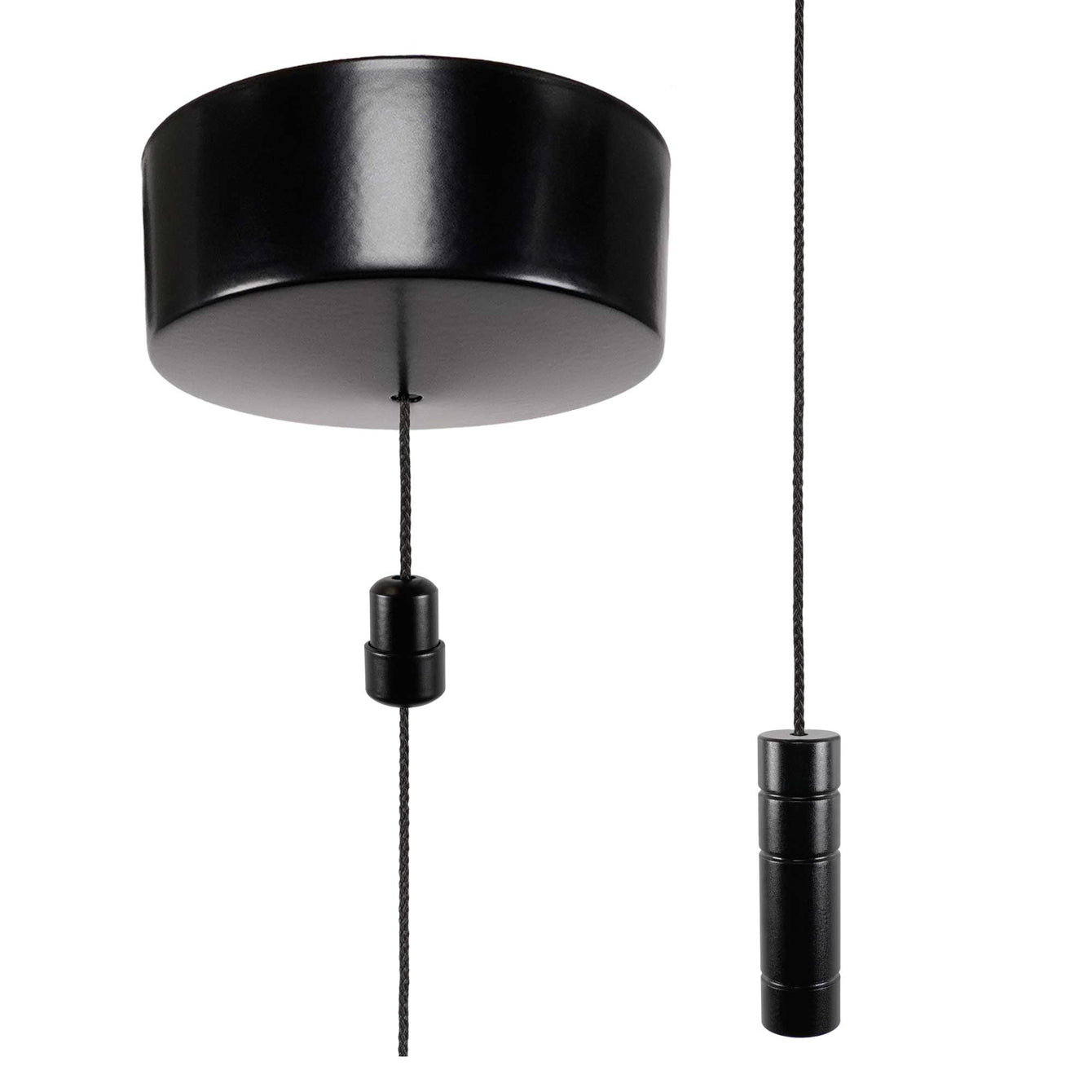 ElekTek Premium Satin Black Bathroom Light Pull Cord Switch Kit with Pull Chain Handle