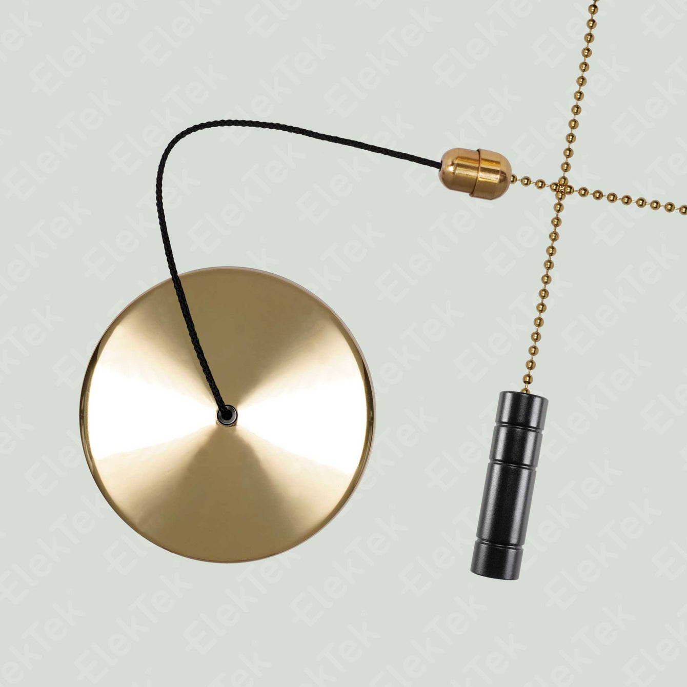 ElekTek Premium Metal Plated Brass Effect Bathroom Light Pull Cord Switch Kit with Pull Chain Handle