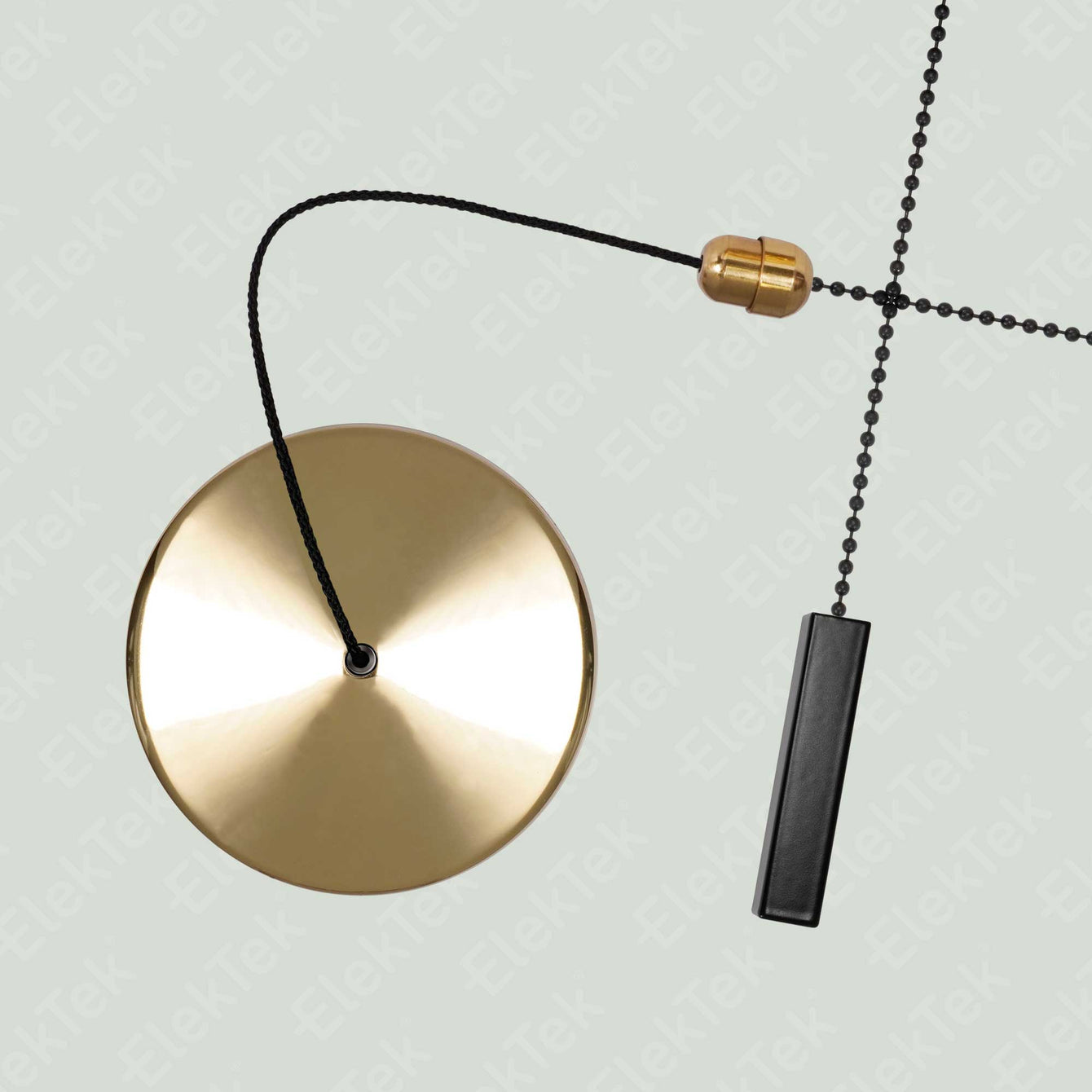 ElekTek Premium Brass Bathroom Light Pull Cord Switch Kit with Pull Chain Handle Black Cylinder / Black Cord