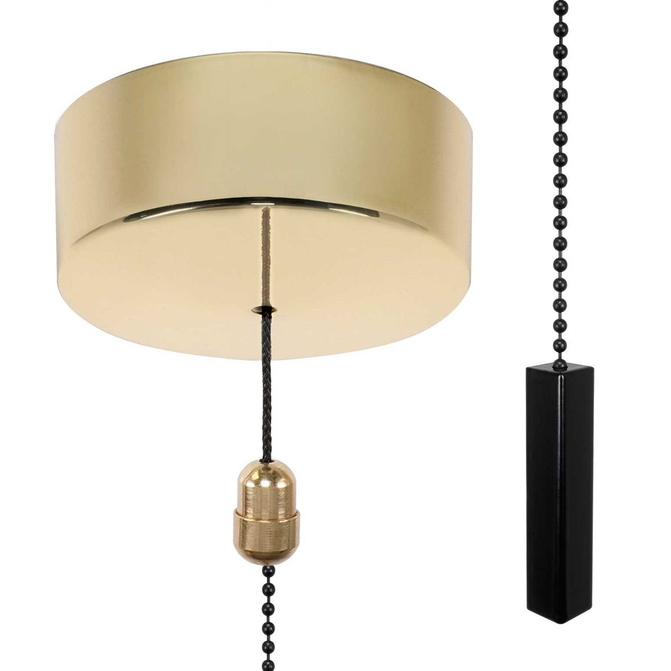 ElekTek Premium Metal Plated Brass Effect Bathroom Light Pull Cord Switch Kit with Pull Chain Handle