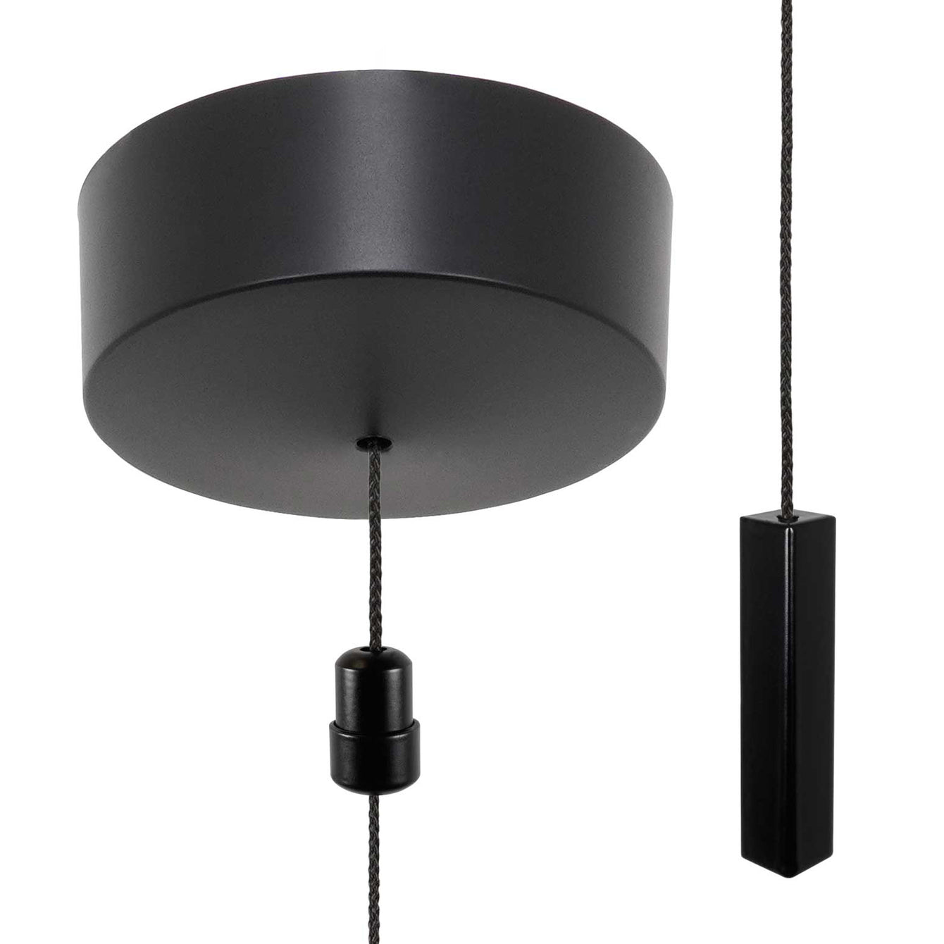 ElekTek Premium Matt Black Bathroom Light Pull Cord Switch Kit with Pull Chain Handle