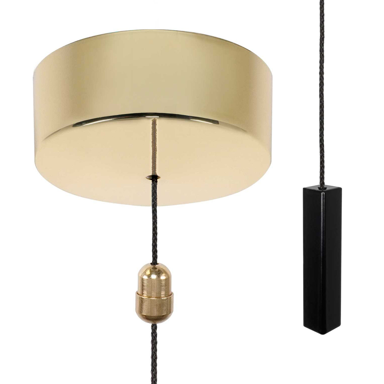 ElekTek Premium Metal Plated Brass Effect Bathroom Light Pull Cord Switch Kit with Pull Chain Handle