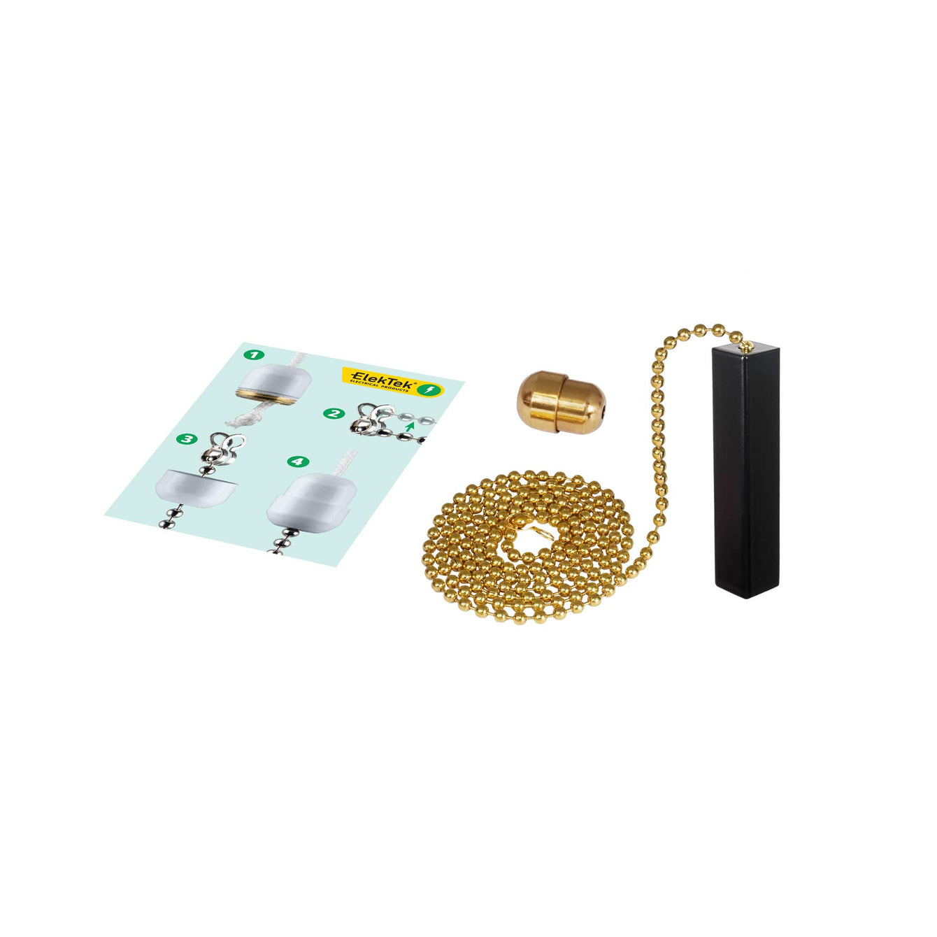 ElekTek Premium Black Bathroom Light Pull Cord Switch Kit with Pull Chain Handle Black Crystal Ball / Chrome