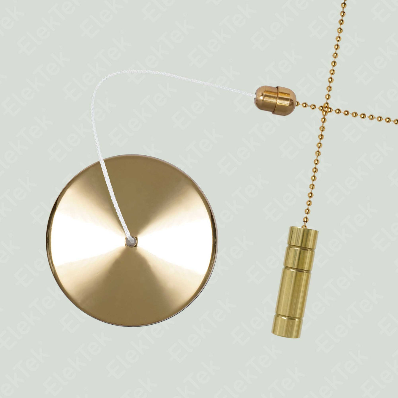 ElekTek Premium Metal Plated Brass Effect Bathroom Light Pull Cord Switch Kit with Pull Chain Handle Black Disc / Brass