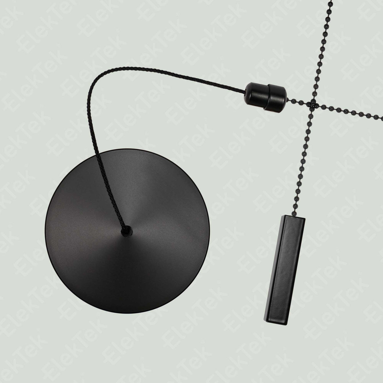 ElekTek Premium Matt Black Bathroom Light Pull Cord Switch Kit with Pull Chain Handle Black Ceramic Disc / Chrome
