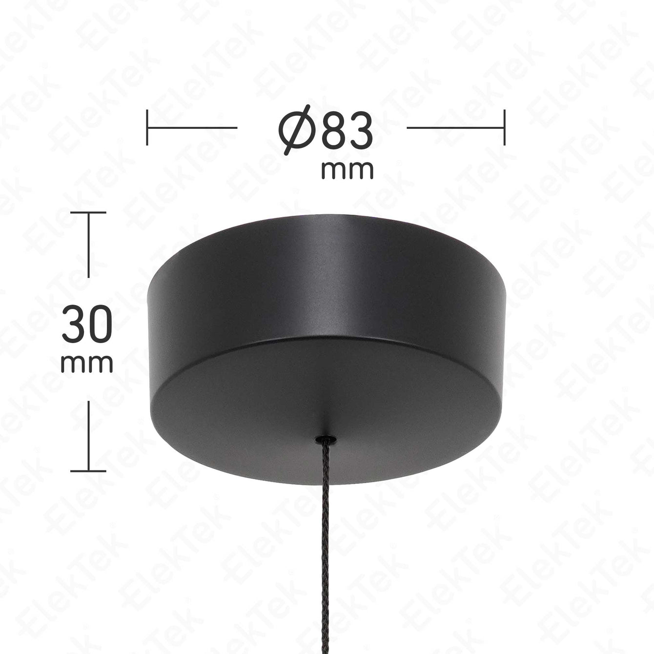 ElekTek Premium Matt Black Bathroom Light Pull Cord Switch Kit with Pull Chain Handle Black Cylinder / Chrome