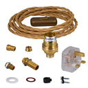 ElekTek Premium Lamp Kit Brass Unswitched B22 Lamp Holder with Gold Flex and 3A UK Plug
