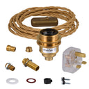 ElekTek Premium Lamp Kit Brass Shade Ring E27 Lamp Holder with Gold Flex, In Line Switch and 3A UK Plug