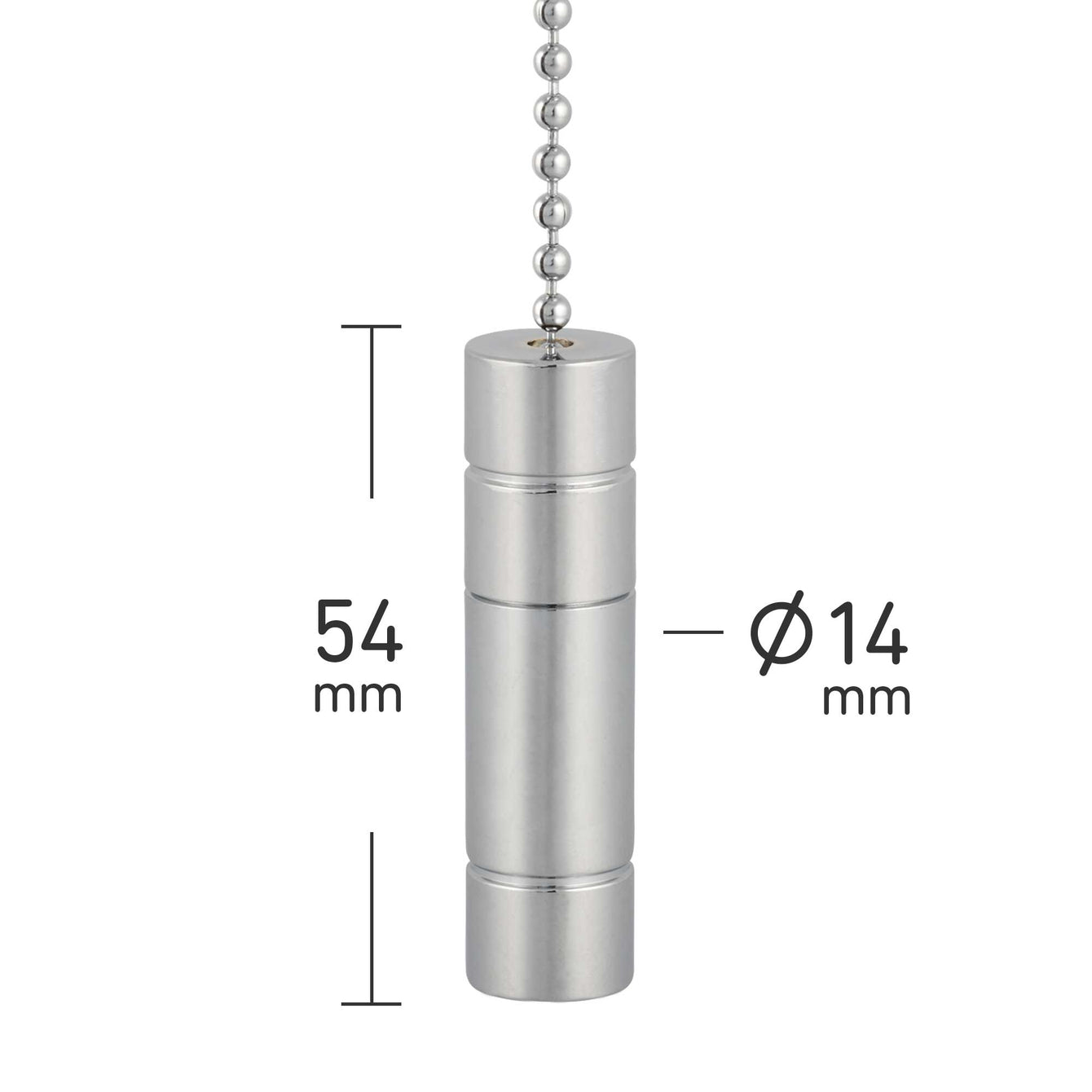 ElekTek Light Pull Cord Chain Handle Chrome Cylinder With 80cm Matching Ball Chain or Cord