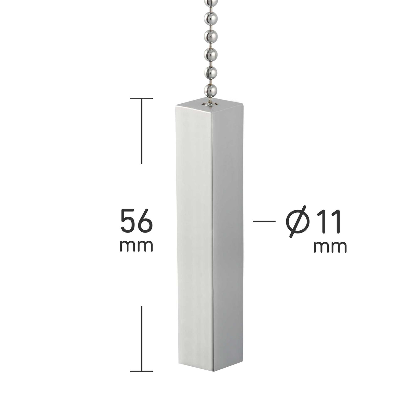 ElekTek Light Pull Cord Chain Handle Chrome Square Bar With 80cm Matching Ball Chain or Cord