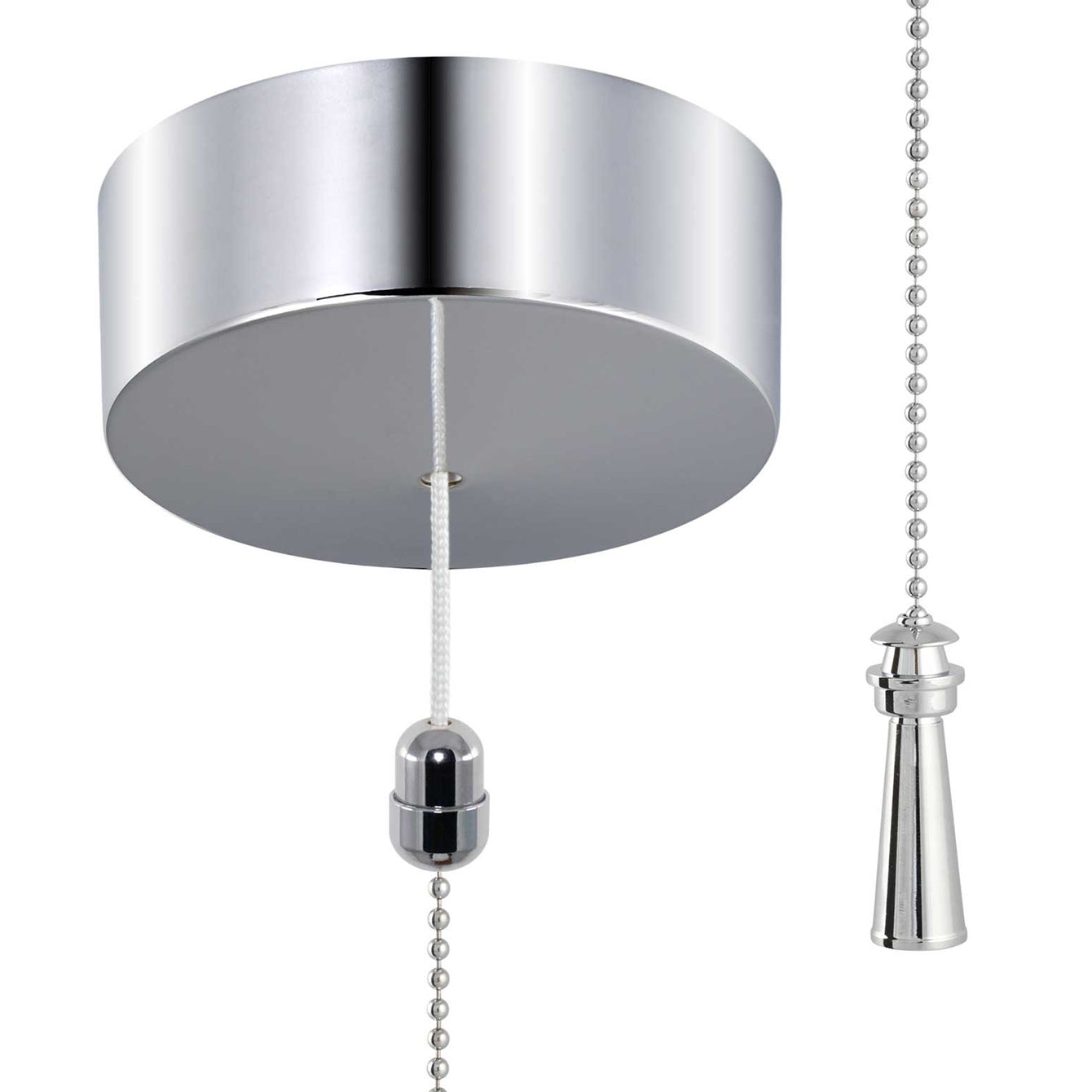 ElekTek Premium Chrome Bathroom Light Pull Switch Kit and Chain Extended Bundle