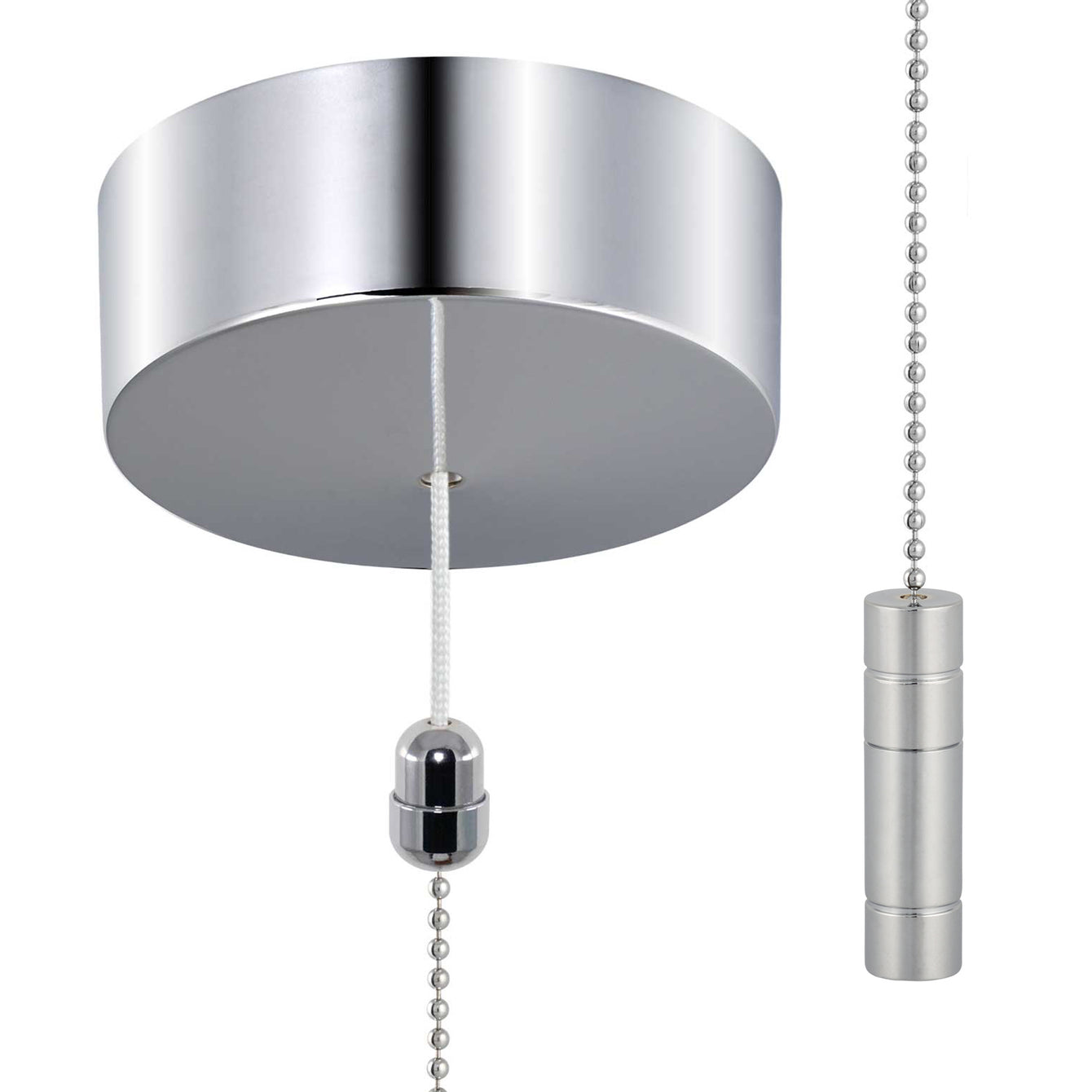 ElekTek Premium Chrome Bathroom Light Pull Switch Kit and Chain Extended Bundle Crystal Diamond