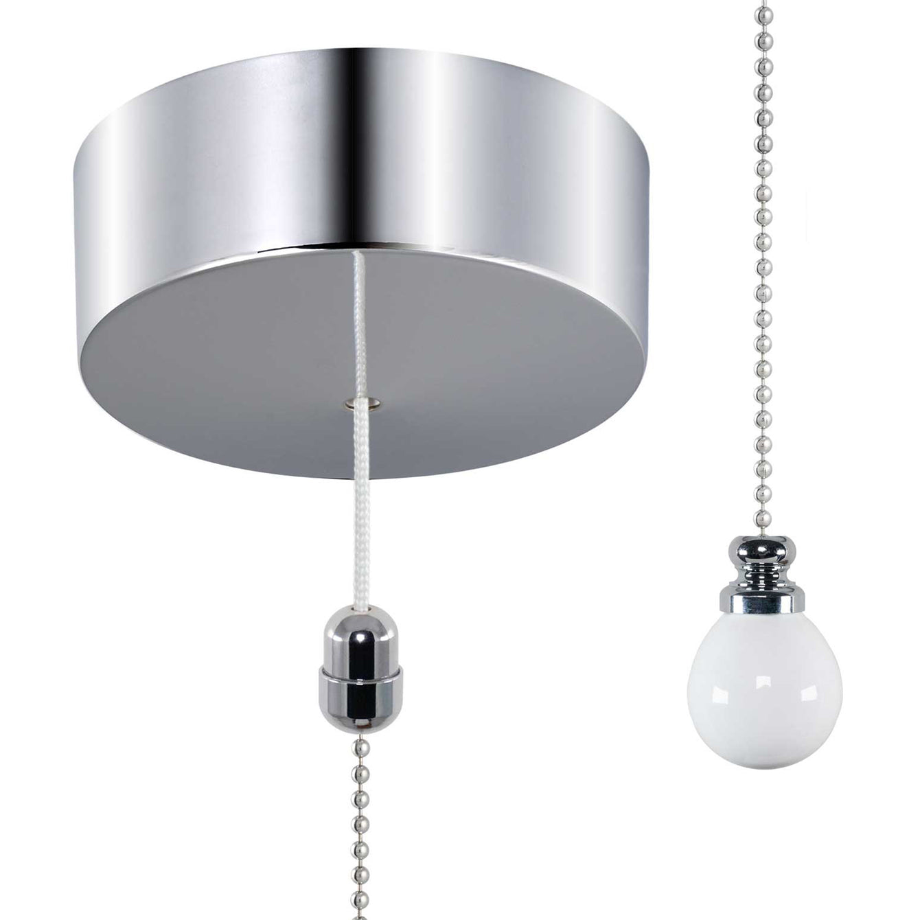 ElekTek Premium Chrome Bathroom Light Pull Switch Kit and Chain Bundle
