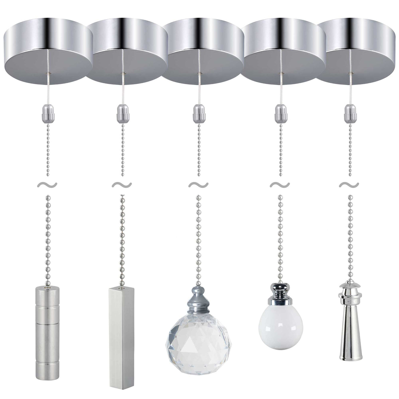 ElekTek Premium Chrome Bathroom Light Pull Switch Kit and Chain Bundle Ringed Cylinder