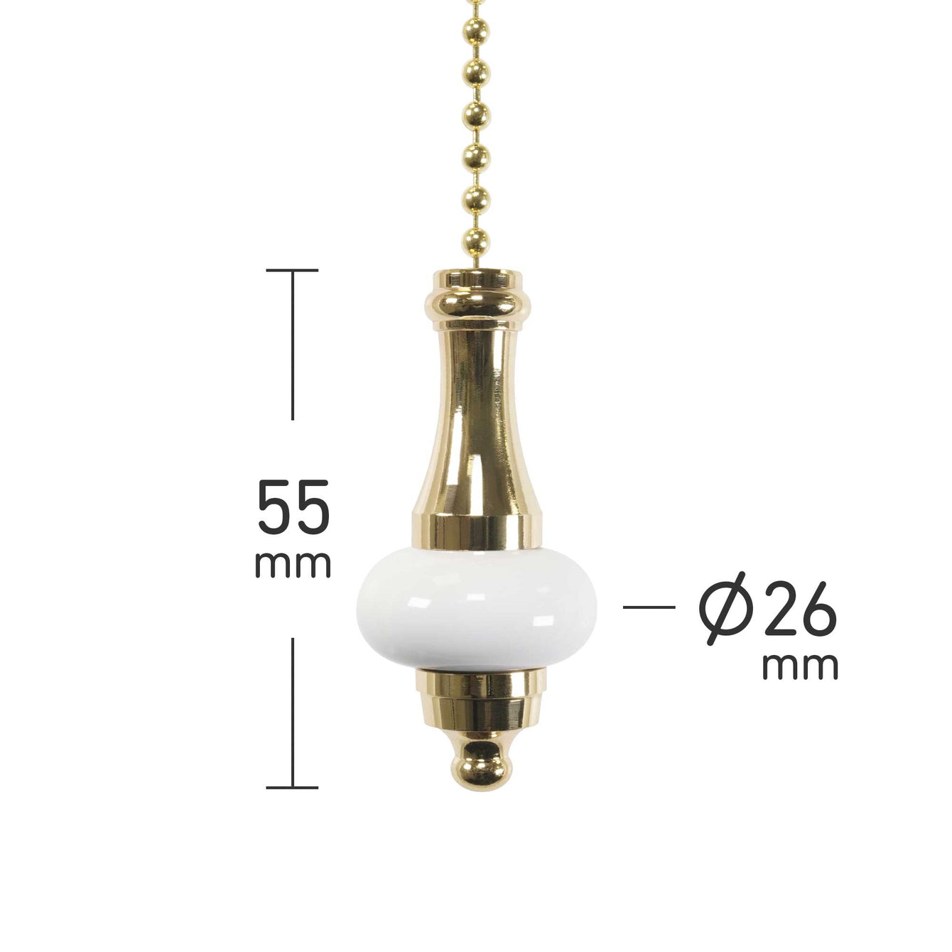 ElekTek Premium Metal Plated Brass Effect Bathroom Light Pull Cord Switch Kit with Pull Chain Handle Crystal Ball / Brass