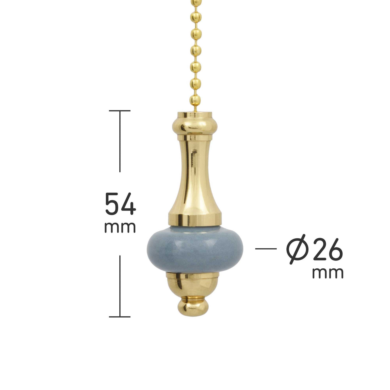 ElekTek Bathroom Light Pull Cord Chain Handle Ceramic or Wooden Disc with 80cm Brass Chain