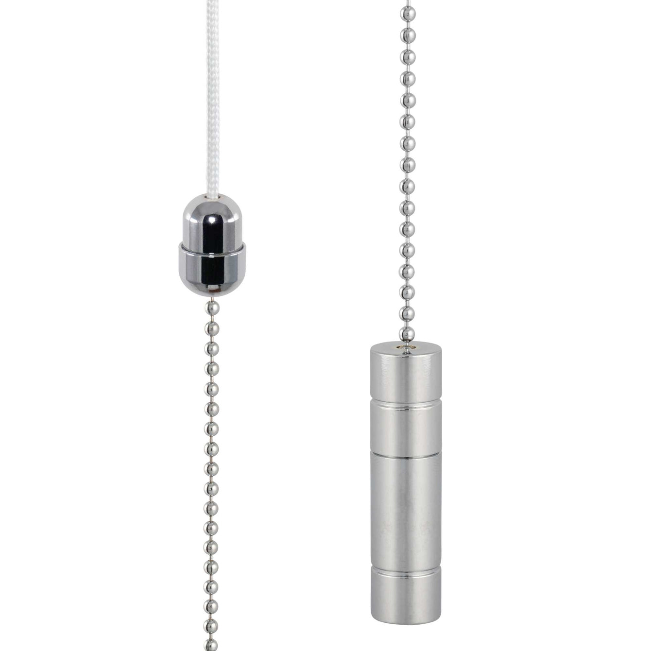 ElekTek Light Pull Cord Chain Handle Chrome Cylinder With 80cm Matching Ball Chain or Cord Cylinder/White Cord