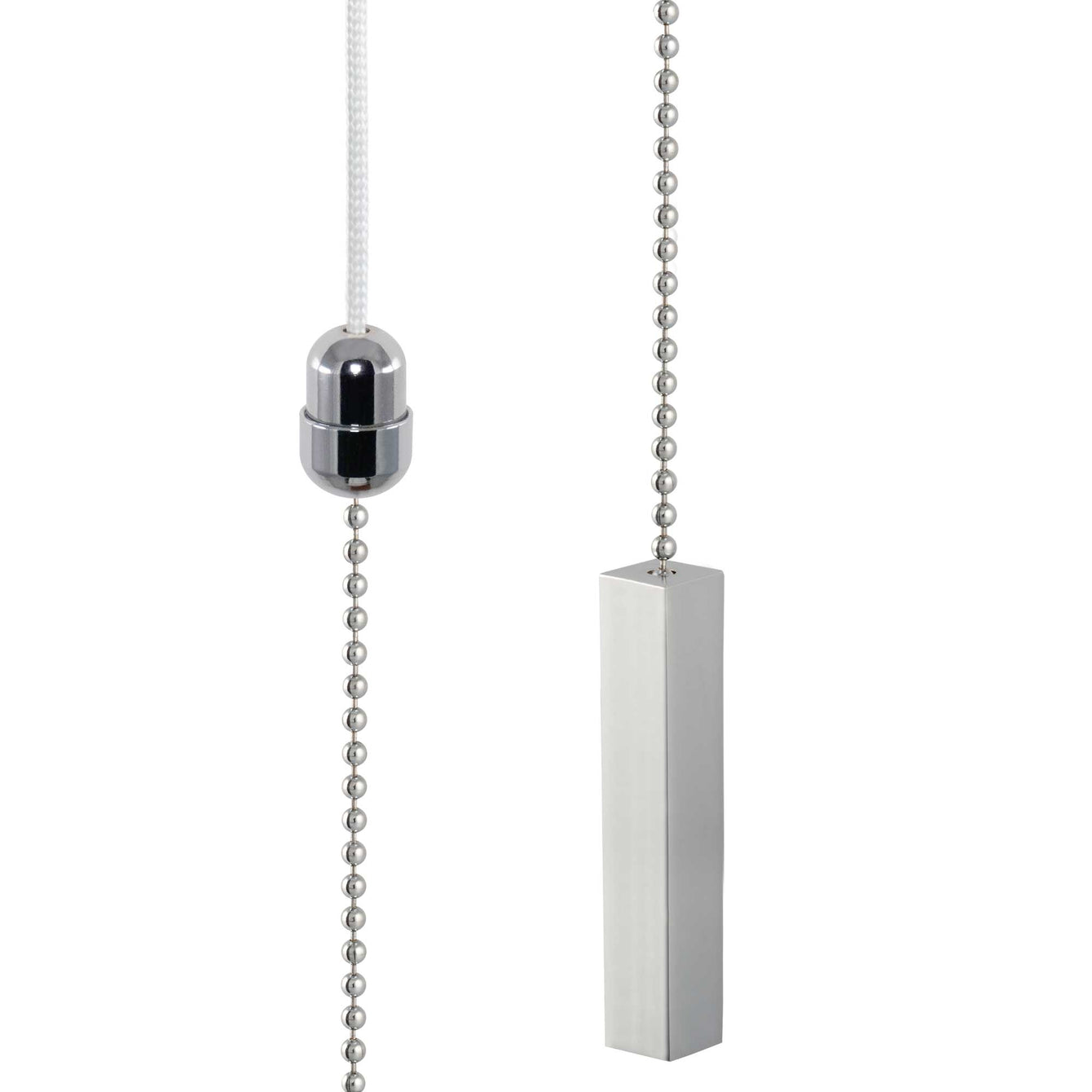 ElekTek Light Pull Cord Chain Handle Chrome Square Bar With 80cm Matching Ball Chain or Cord Square Bar/White cord