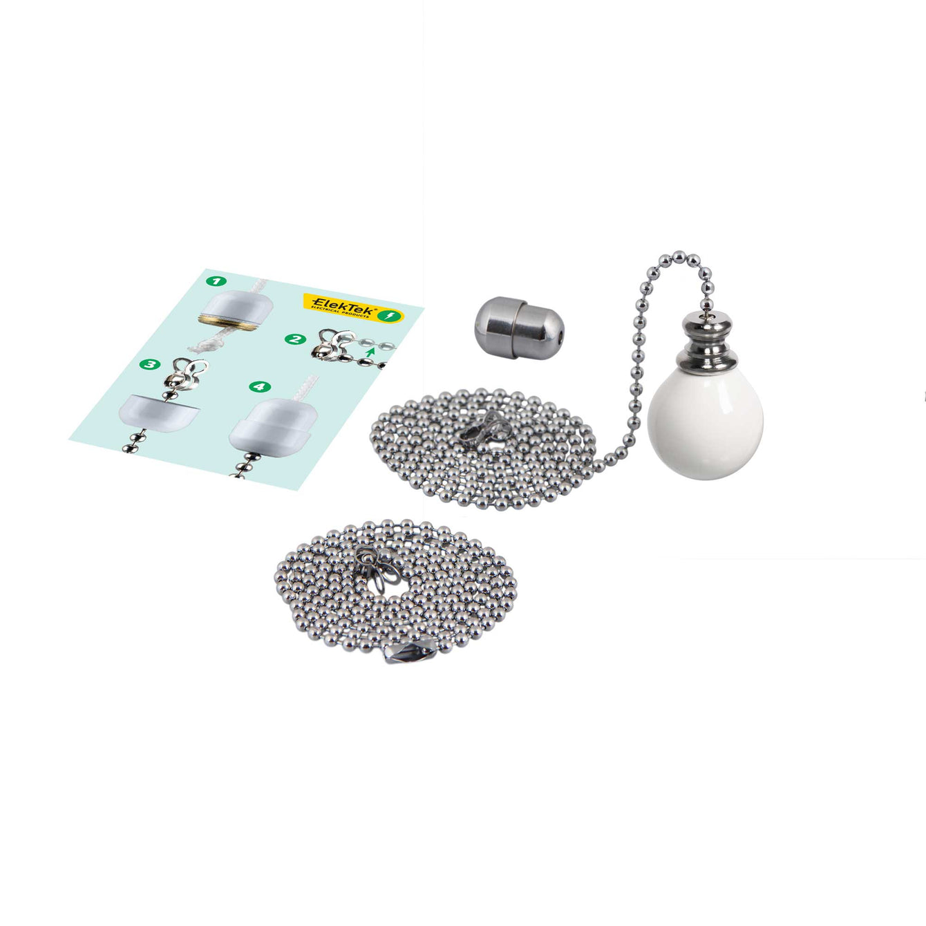 ElekTek Premium Bathroom Light Pull Switch Kit and Chain Extended Bundle Chrome