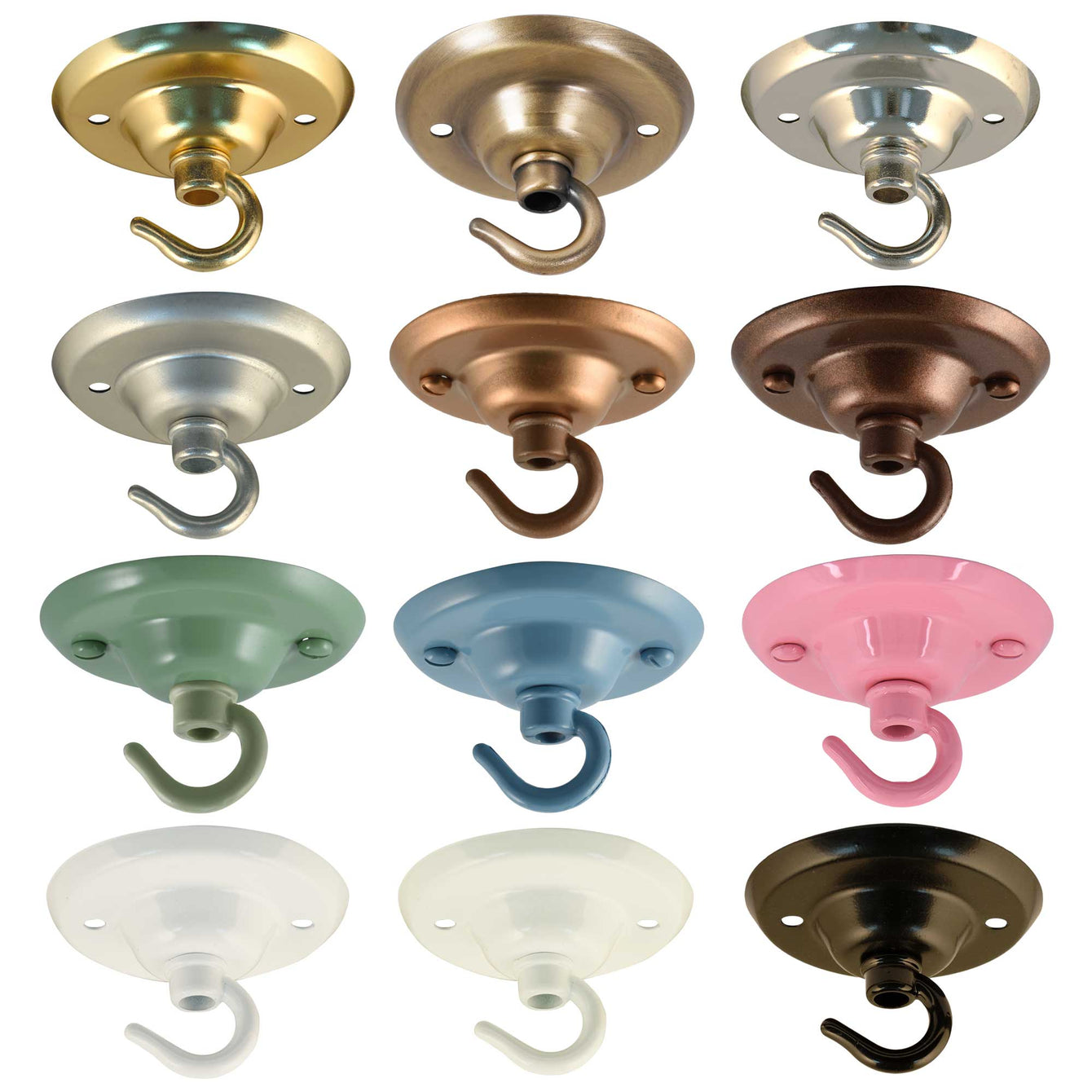 ElekTek 75mm Diameter Ceiling Plate with Hook Metallic Finishes Powder Coated Colours Brass