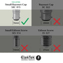 ElekTek Lamp Holder 10mm or Half Inch Entry Miniature Small Bayonet Cap SBC B15 With Shade Ring Solid Brass - Buy It Better