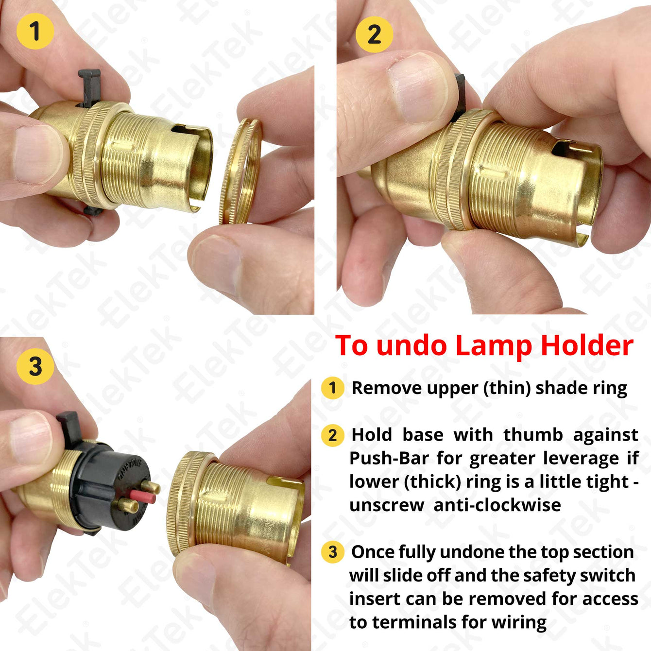ElekTek Premium Lamp Kit Antique Brass Safety Switch B22 Lamp Holder with Flex and 3A UK Plug