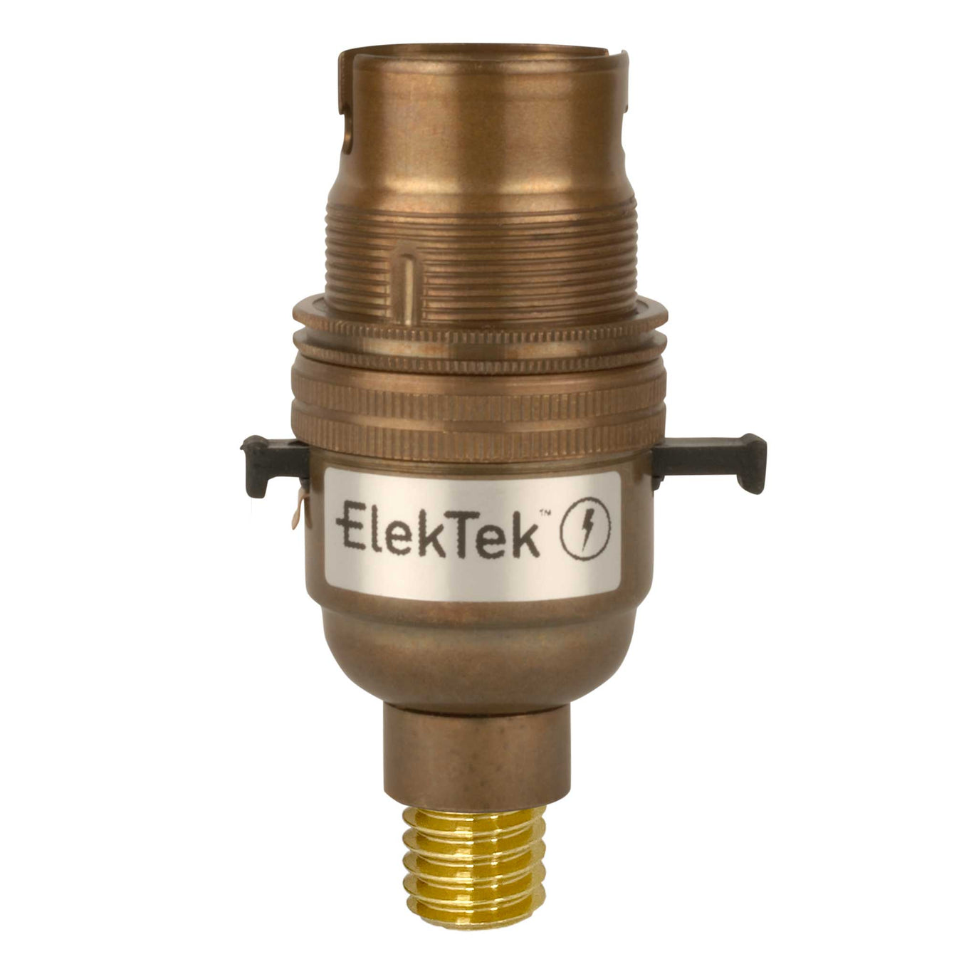 ElekTek Safety Switch Lamp Holder Half Inch Bayonet Cap B22 With Shade Ring Wood Mount Brass