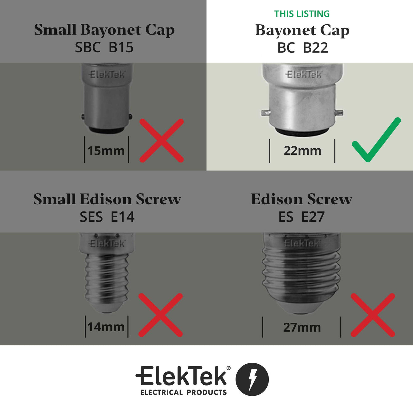ElekTek Lamp Holder Half Inch Bayonet Cap B22 Unswitched With Shade Ring Back Plate Cover and Screws Solid Brass - Buy It Better