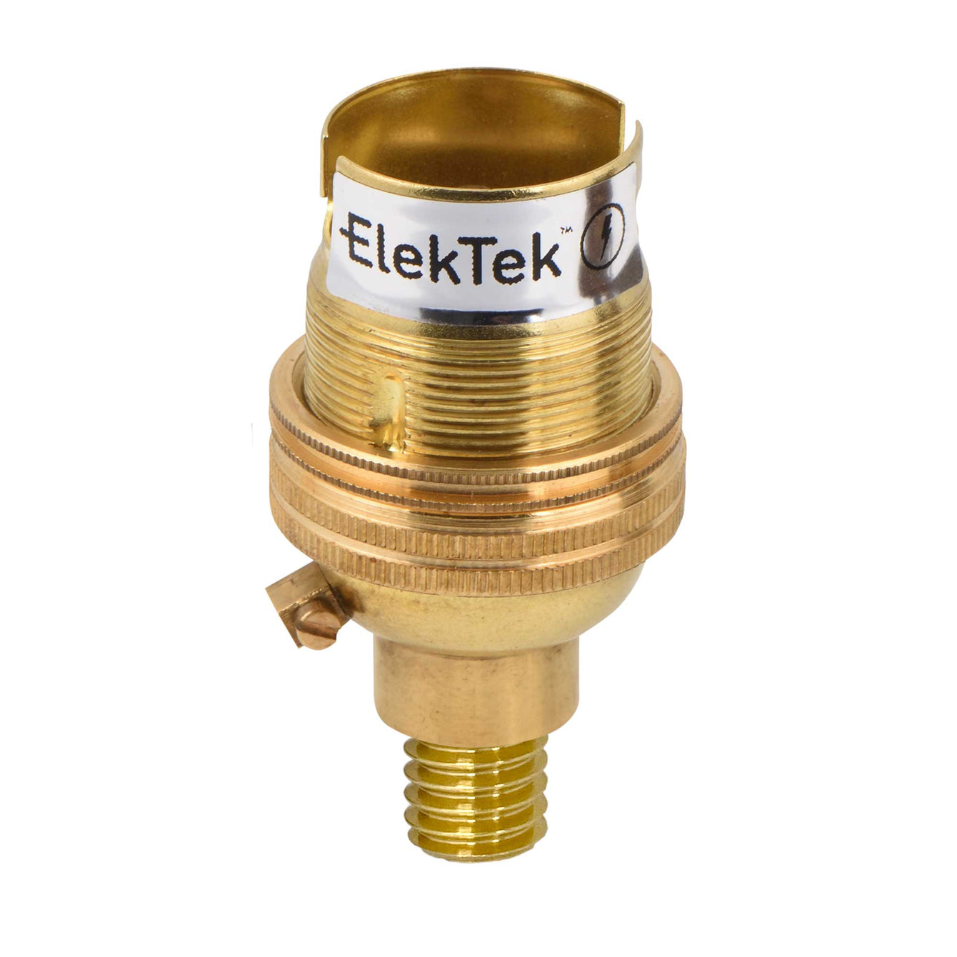 ElekTek Lamp Holder Half Inch Bayonet Cap B22 Unswitched With Shade Ring Wood Mount Antique Brass