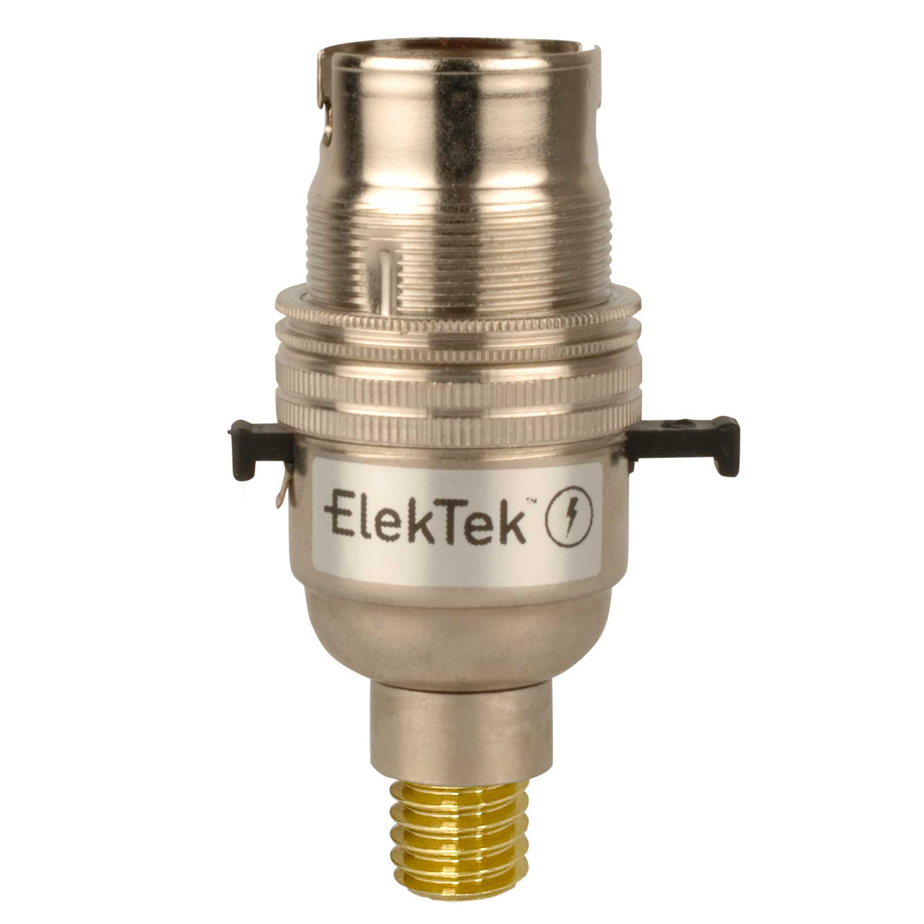 ElekTek Safety Switch Lamp Holder Half Inch Bayonet Cap B22 With Shade Ring Wood Mount Brass