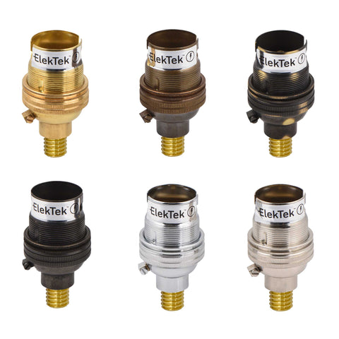 ElekTek Lamp Holder Half Inch Bayonet Cap B22 Unswitched With Shade Ring Wood Mount