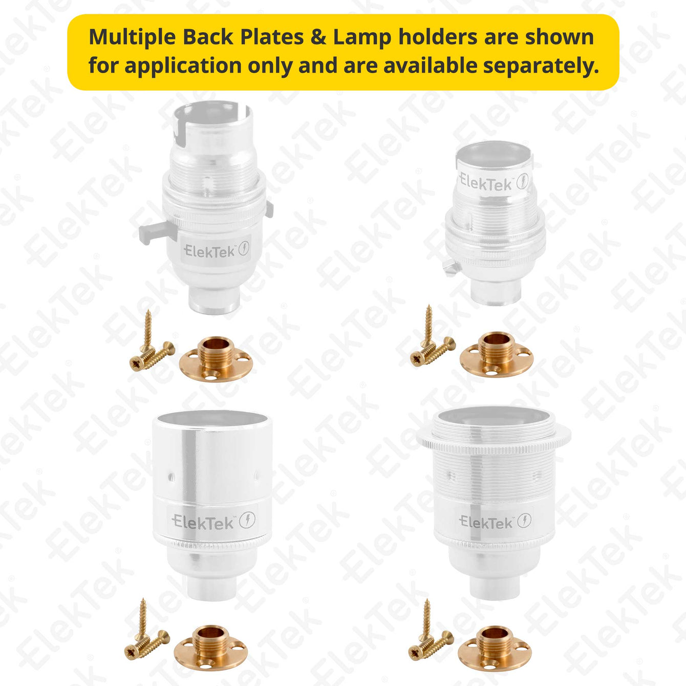 ElekTek Solid Brass Back Plate Lamp Bulb Holder Mount Fitting 10mm or 0.5/Half Inch Threaded Brass Boss 25.4mm/1