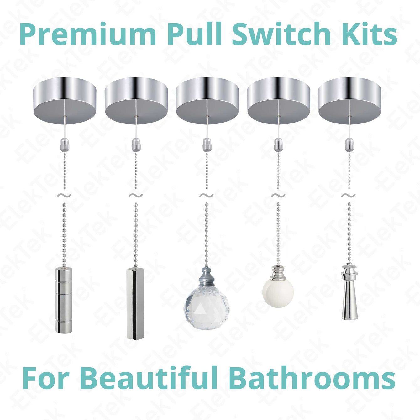 ElekTek Premium Bathroom Light Pull Switch Kit and Chain Extended Bundle Chrome 